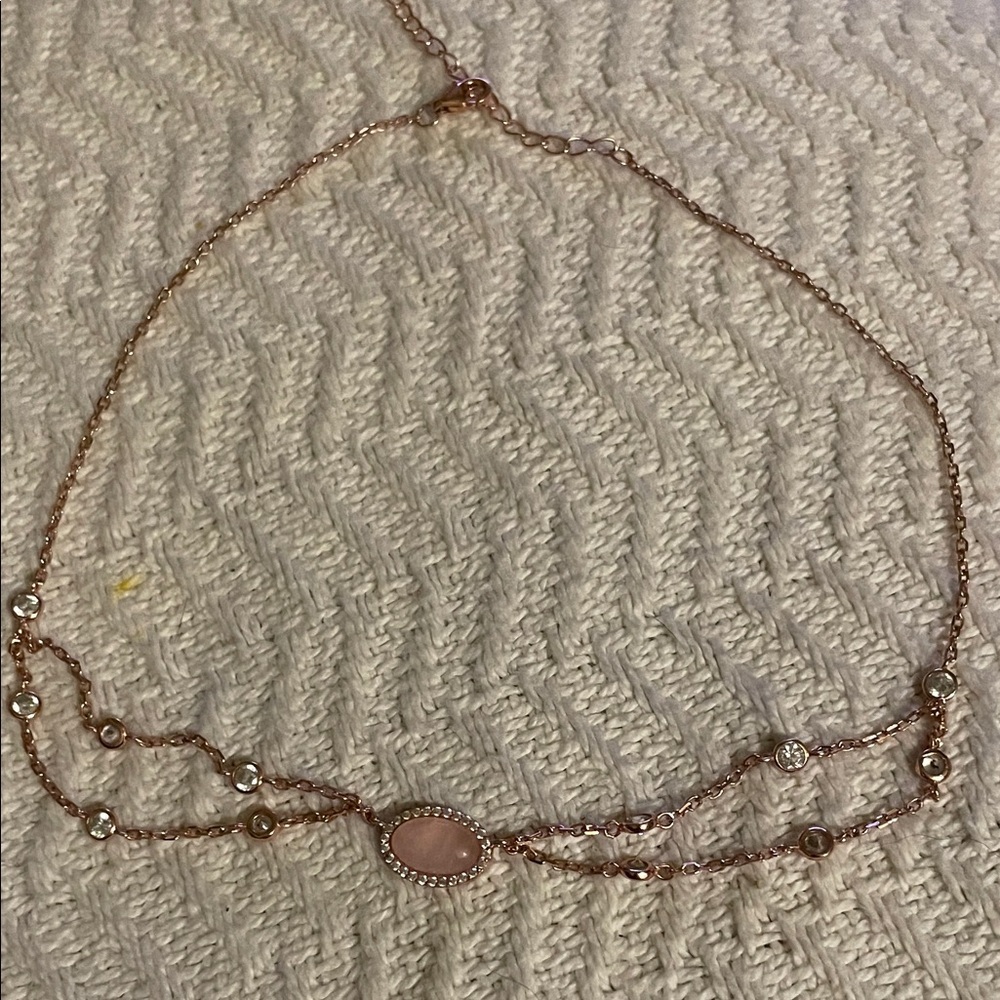 14k Rose Gold Necklace with Diamond stone and Pink tourmaline Gemstone